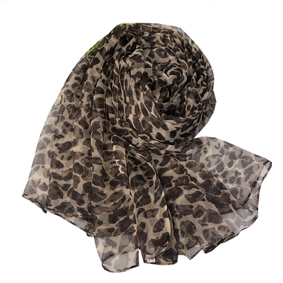 豹纹新款真丝桑蚕丝丝巾百搭纱巾