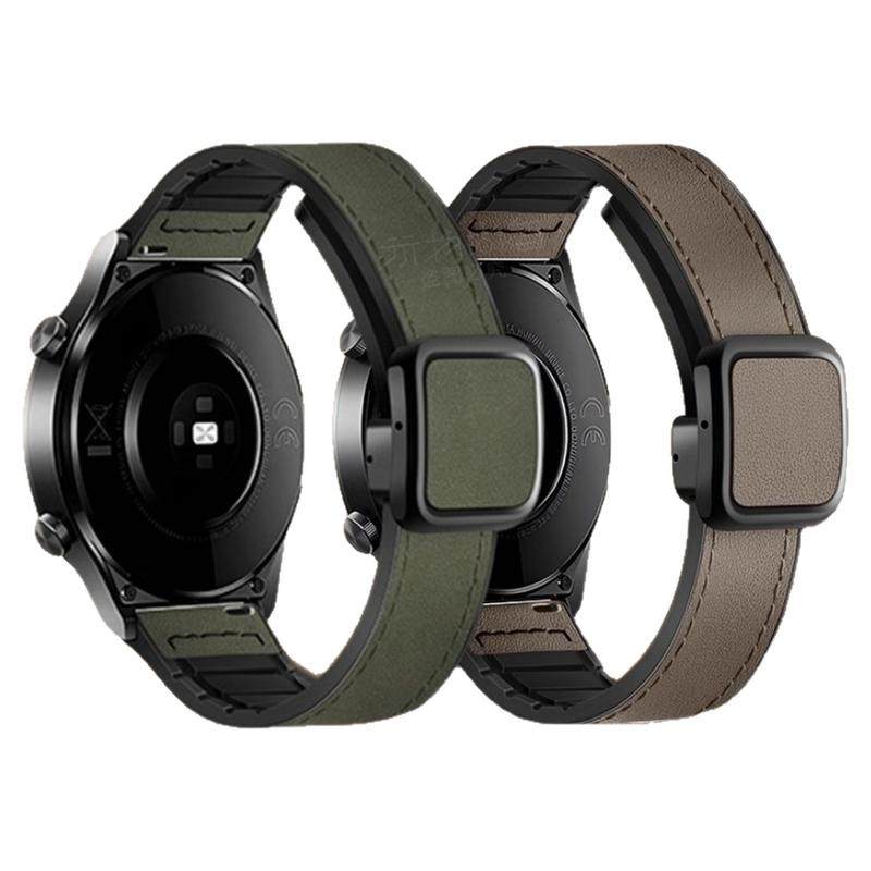 适用三星Galaxy watch9/8classic 手表带7/FE/6磁吸扣ultra2透气疯马纹真皮表带watch5/pro方扣4男女夏天腕带