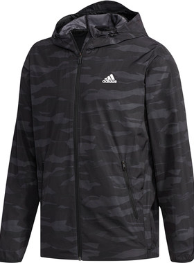 Adidas迷彩跑步休闲连帽夹克外套