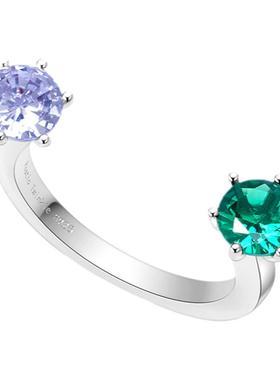 彩钻轻奢开口戒指纯银