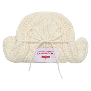 Charles Jeffrey LOVERBOY 25SS 百搭白色翘边毛绒冷帽毛线针织帽