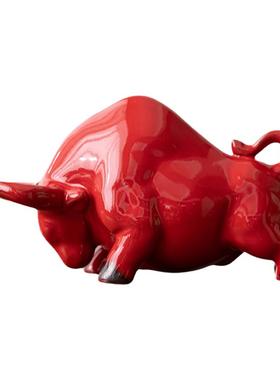 晨翔生肖陶瓷红牛摆件势不可挡