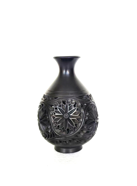 中式镂空雕花黑陶花瓶摆件伴手礼