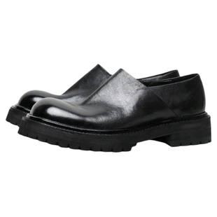 优100马皮复古水洗手工一片式乐福休闲男鞋增高厚底大头浅口套脚