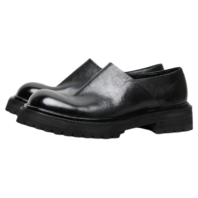 马皮大头浅口套脚增高厚底乐福鞋