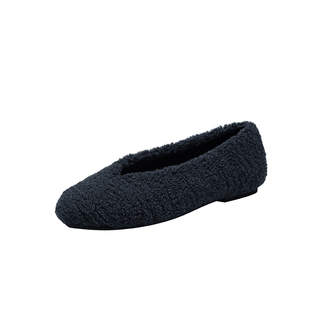 高级感蓝色毛毛鞋女秋冬外穿法式平底瓢鞋加绒棉单鞋2025新款超火