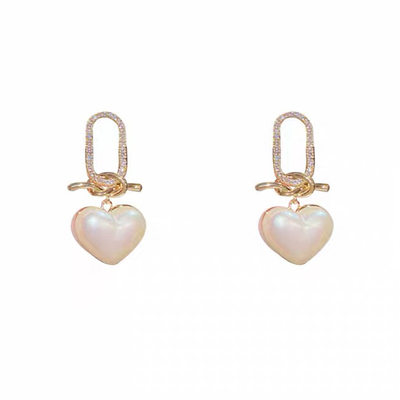 精致心形珍珠耳环韩国女轻奢银针