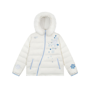 DARKAGE原创雪花刺绣毛领斜拉链排骨连帽棉服女冬季加厚保暖棉衣