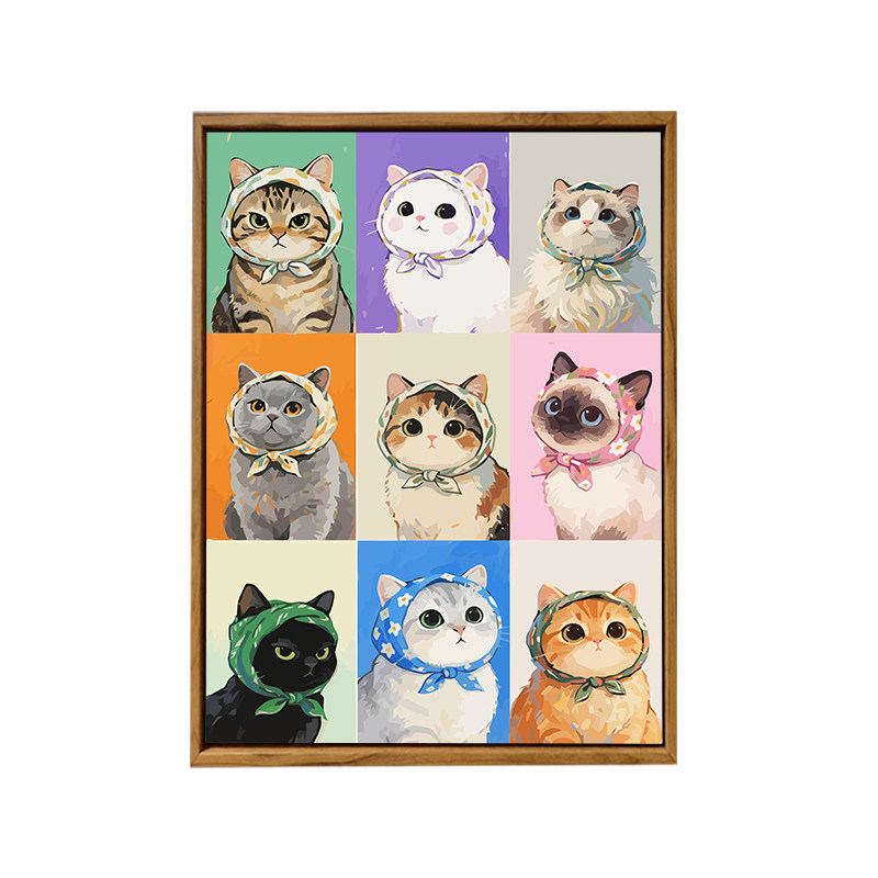 裹头巾的可爱小猫DIY数字油画