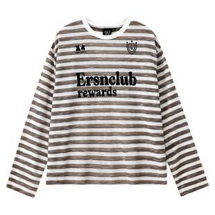 ER慵懒风斑马条纹罩衫情侣夏季薄款美式街头遮阳防晒字母t恤长袖