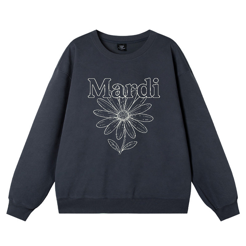 MardiMeditation2026秋季新款深灰雏菊印花圆领卫衣休闲百搭宽松