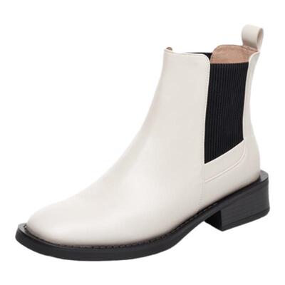 接吻猫牛皮英伦方头烟筒靴女