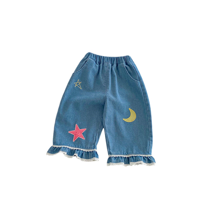 女童春款刺绣宽松百搭牛仔裤