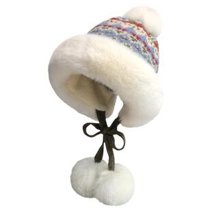 2025新款毛绒帽子女秋冬加绒加厚针织保暖护耳帽骑行防风寒雷锋帽