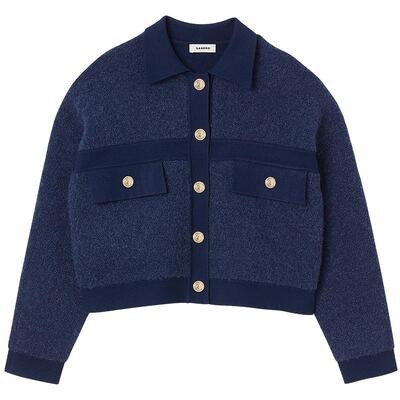 SANDRO时尚短款针织翻领上衣外套