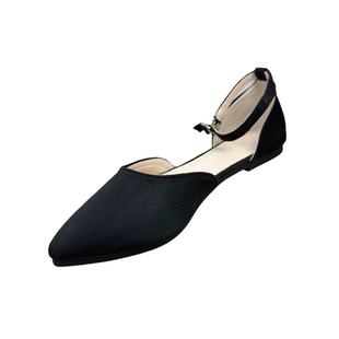 女鞋平底一字扣大码尖头凉鞋女包头单鞋中空41一43法式工作鞋粗跟