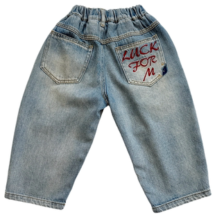 软绵绵男童口袋刺绣牛仔裤春装裤子儿童春秋季韩版宽松直筒裤子潮