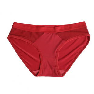 内裤女士锦纶蕾丝半透大红本命年好运轻奢光滑大码三角纯棉裆低腰