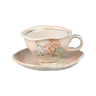 同合日本进口美浓烧手绘陶瓷杯樱花复古粗陶咖啡杯茶杯碟子套装