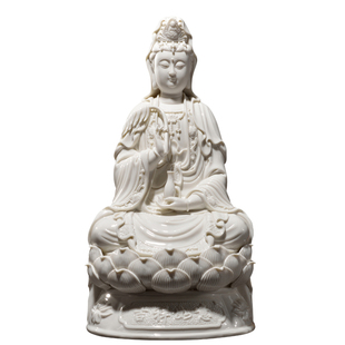 陶瓷坐莲观音家用供奉观音佛像坐像摆件德化白瓷南海观世音菩萨像