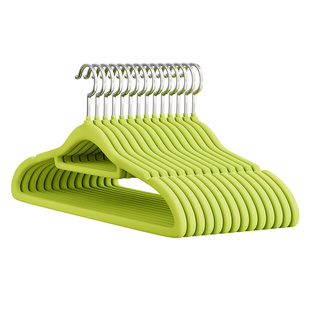 植绒衣架家用防滑无痕绿色挂衣撑衣柜整理师专用晾衣撑防肩角挂架