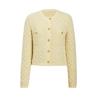 IAmMIX27小香风针织开衫女短款羊毛兔毛混纺粗纺羽毛纱圆领针织衫