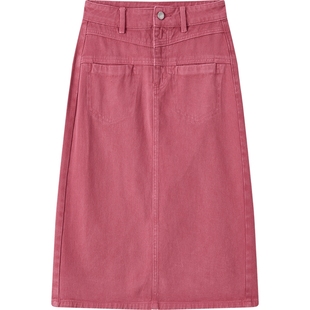 爱居兔春季经典时尚后摆开叉设计牛仔单裙半身裙