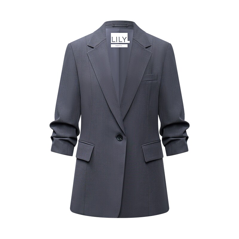 LILY2026夏新款格雷系条纹收腰廓形气质通勤高级感灰色西装外套女