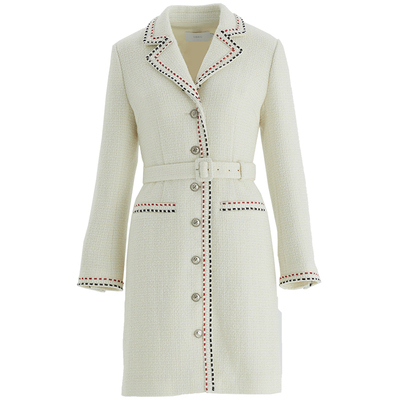 OBEG欧碧倩白色小香风连衣裙春通勤粗花呢西装式裙子10481012