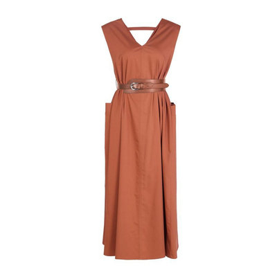 婉甸2026夏季新品雅丹橘无袖V领连衣裙宽松型休闲A字裙1252N05RS2