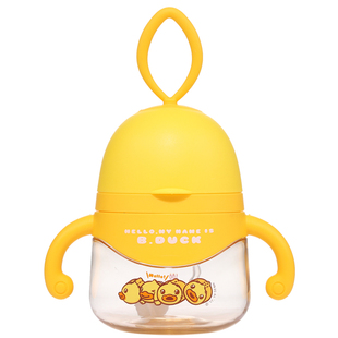 B.Duck小黄鸭婴儿学饮杯宝宝喝水杯四用防呛PPSU儿童鸭嘴吸管杯子