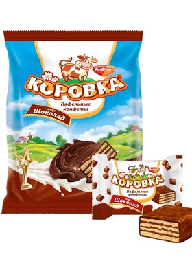 俄罗斯原装进口小牛威化巧克力奶油饼干kopobka原装250g休闲零食