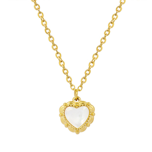 月光石珍珠白海贝爱心叠戴项链法式复古钛钢镀18K桃心锁骨链颈链