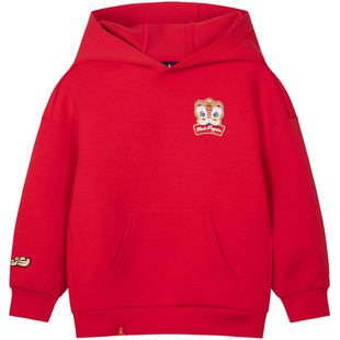 暇步士童装儿童连帽卫衣新年装新款男童宽松套头衫女童可爱上衣