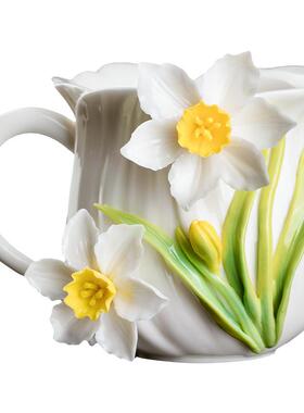 非遗陶瓷水仙花咖灰杯茶桌摆件