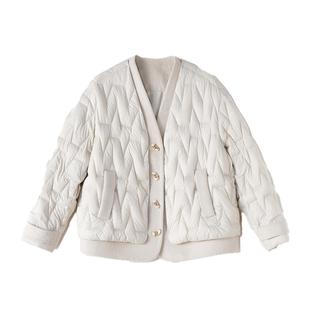 AS短款羽绒服女25冬季新款无领V形开襟轻薄保暖简约时尚休闲上衣