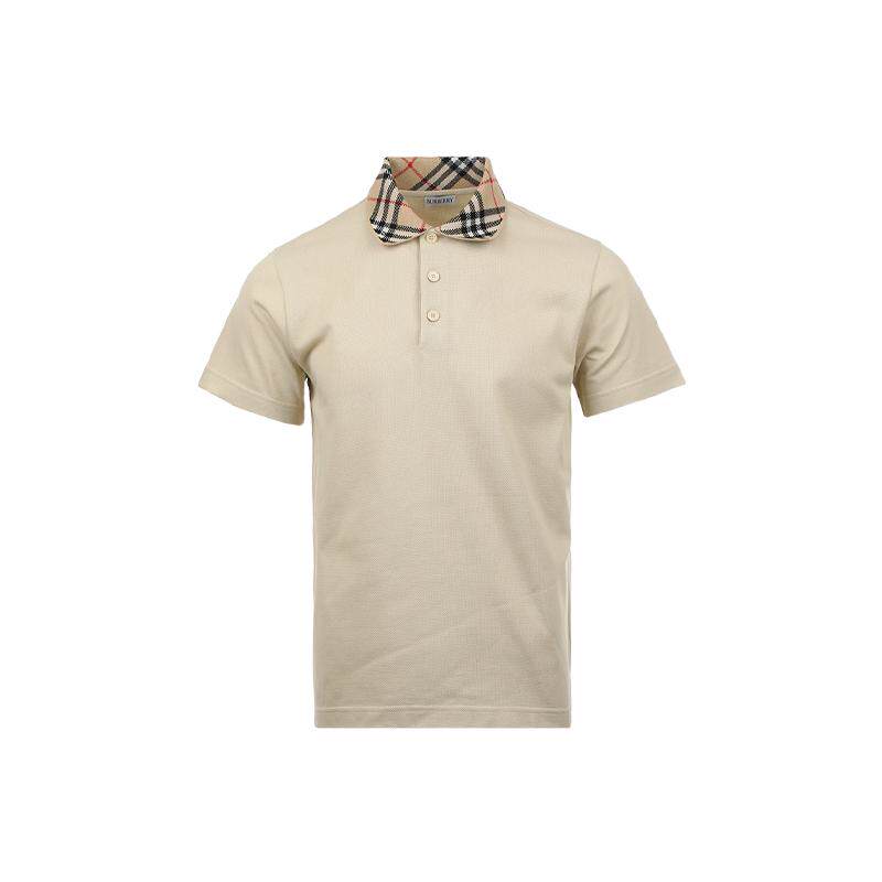 【自营】BURBERRY/博柏利针织格纹翻领拼接商务休闲短袖polo衫T恤