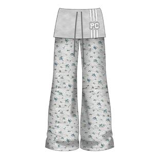 梁拌泡菜甜酷田园碎花微喇裤百搭辣妹休闲裤女韩系显瘦高腰裤子春