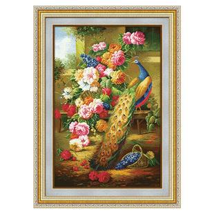 KS正品牡丹孔雀十字绣线绣玄关客厅走廊简约2025满绣富贵荣华刺绣