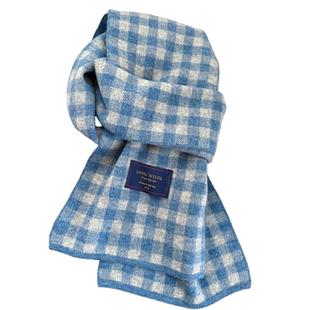 澳洲100%纯羊毛蓝色格子围巾2025新款男女冬季保暖高级感针织围脖