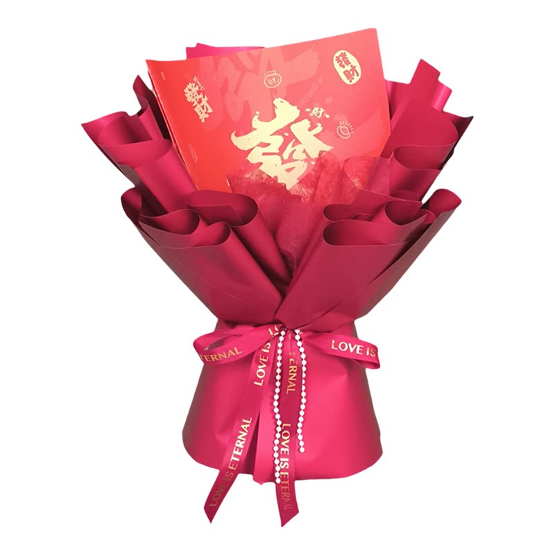 免包半成品红色花束包装DIY