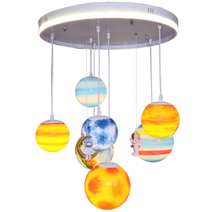 儿童房卧室灯宇航员太空人男孩北欧卡通现代简约LED星球吸顶吊灯