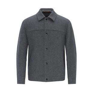 emz鄂尔多斯秋冬新款男士时尚休闲简约翻领灰色毛呢短款夹克外套