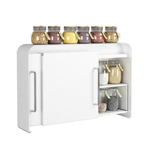 奶油风厨房调料品置物架多层收纳架家用防尘储物柜推拉式隔板层架