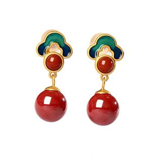 宫里上新朱砂耳饰女本命年新年耳钉纯银红色耳环送妈妈生日礼物