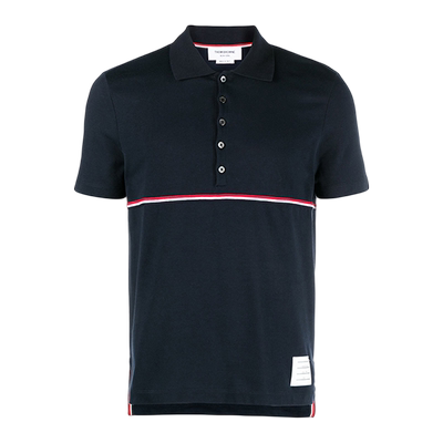 [特选优惠]THOM BROWNE男士海军蓝平纹针织侧开衩短袖POLO衫