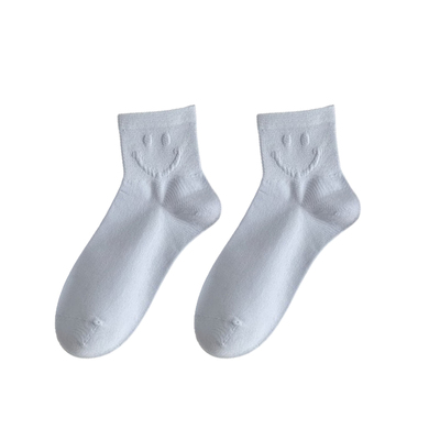 可爱笑脸短款中筒袜女棉薄款透气