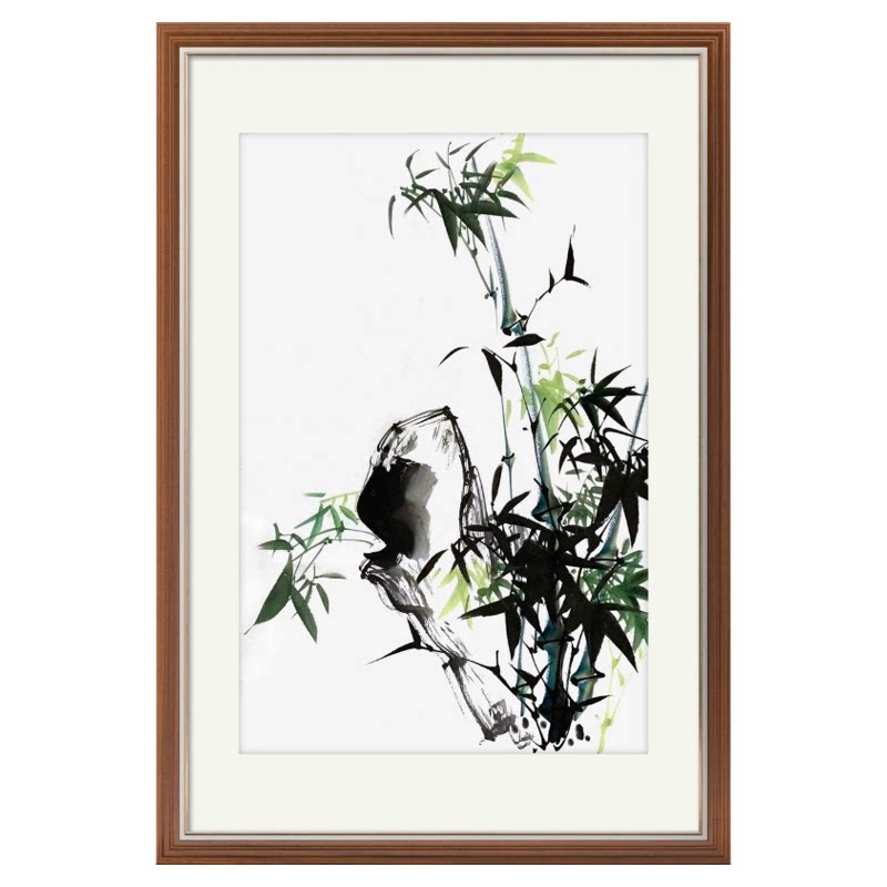 手绘定制中式水墨画竹子石头图 国画