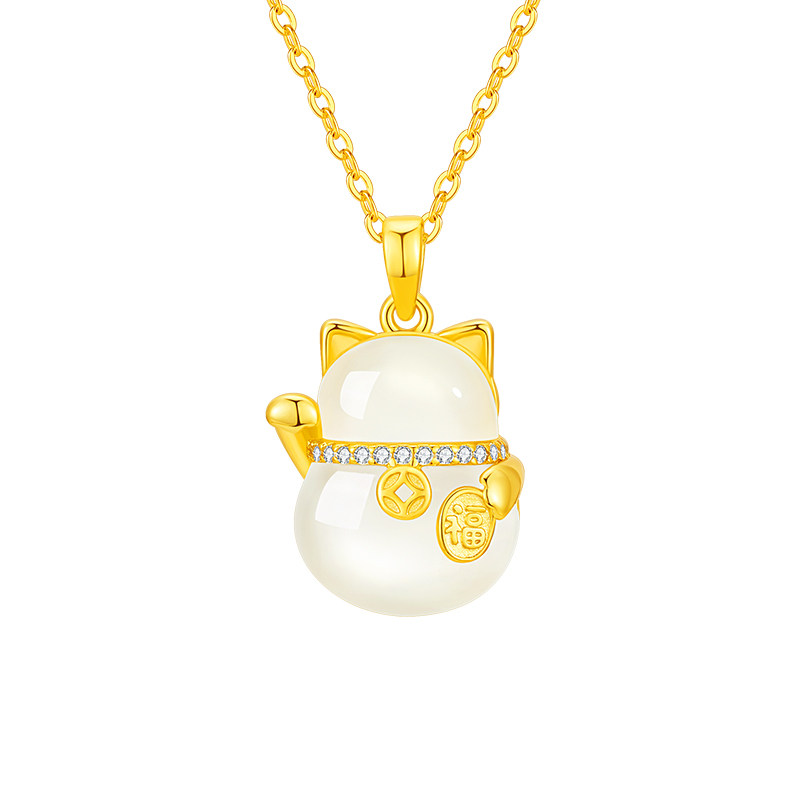 中国黄金央创招财猫项链女款生日礼物女跨年礼物女生新年礼物S925