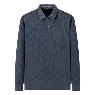 衬衣领加绒加厚针织衫保暖衬衫男